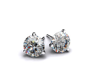 Pair of Ladies 18k White Gold 1.00ctw Three Prong Martini Round Brilliant Diamond Earrings